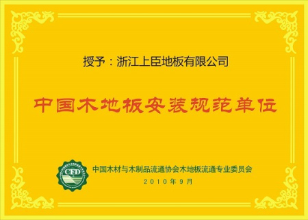 上臣地板荣获中国地板行业安装规范单位