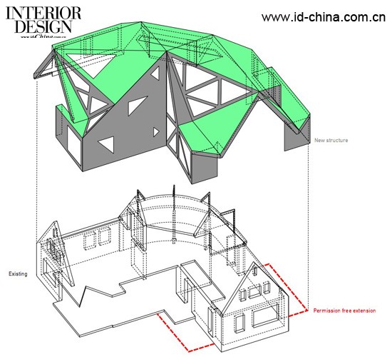 住宅加建区域示意及生成过程。